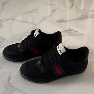 Gucci Black Sneakers with Red and Green Accents